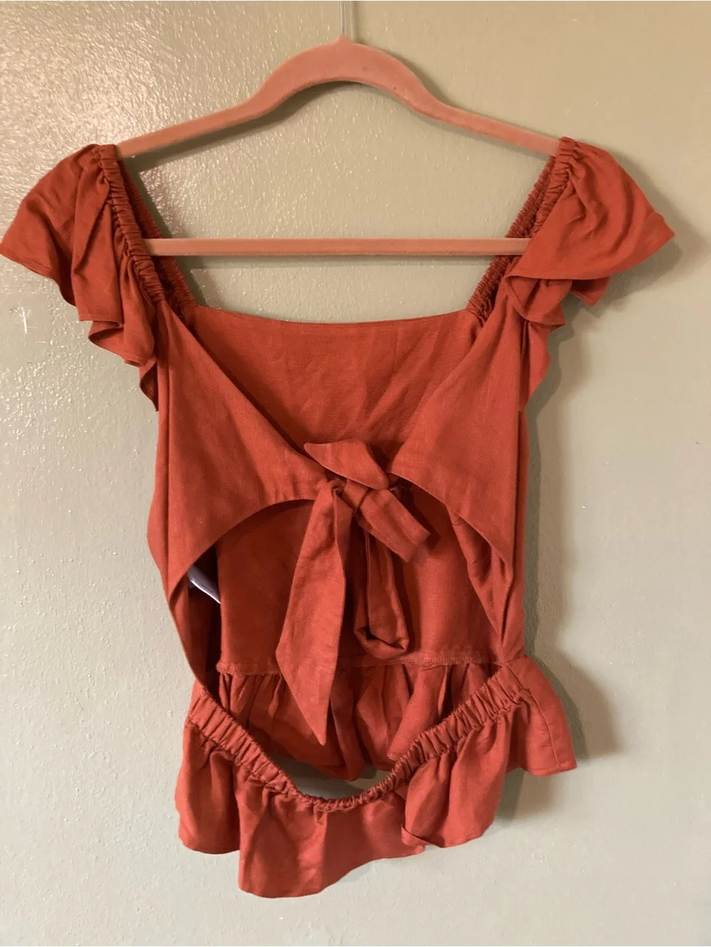 Express Ruffled Off-Shoulder Peplum Top - Rust - Picture 2 of 3